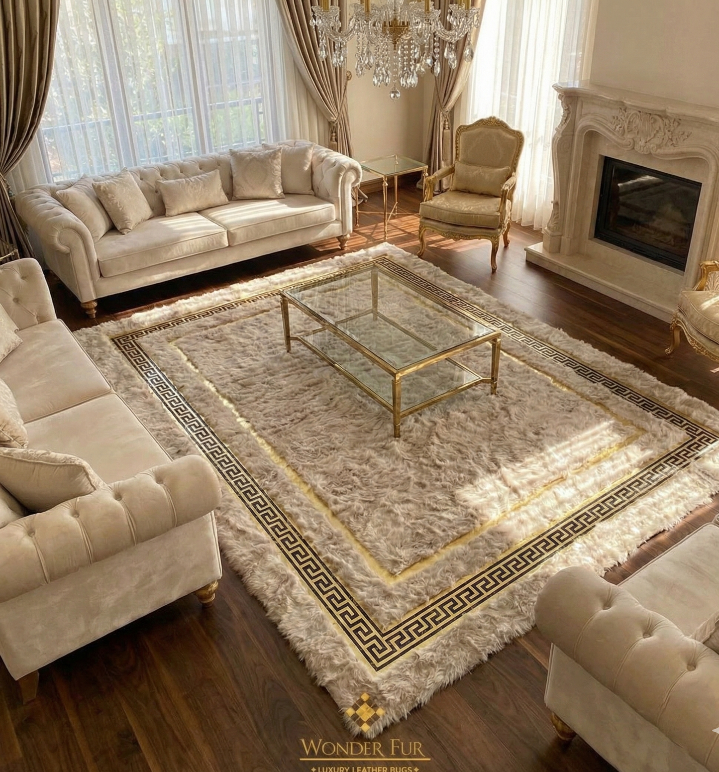 Handmade Real Beige Gold 8x10 Area Bedroom Rug ,Sheepskin Non Slip Rug