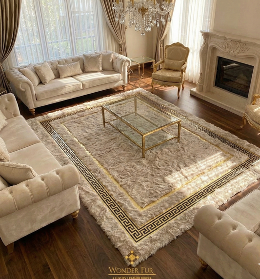 Handmade Real Beige Gold 8x10 Area Bedroom Rug ,Sheepskin Non Slip Rug