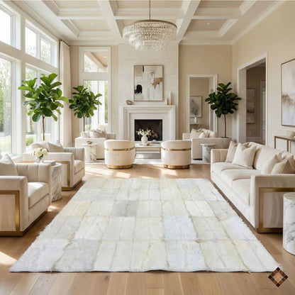 Handmade White Natural Goatskin Area Rug