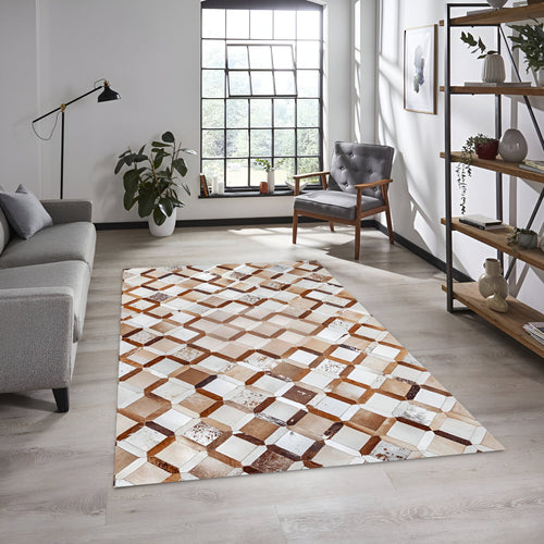 High Quality Cowhide Patchwork Rug for Living Room, Natural Handmade Area Rug