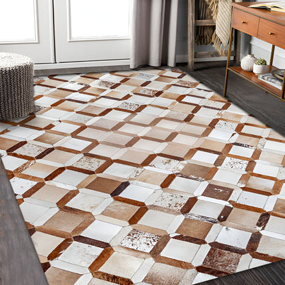 High Quality Cowhide Patchwork Rug for Living Room, Natural Handmade Area Rug