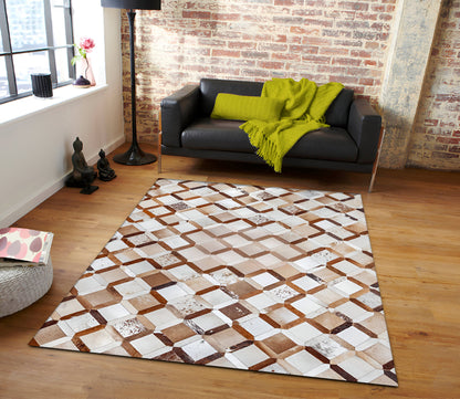 High Quality Cowhide Patchwork Rug for Living Room, Natural Handmade Area Rug