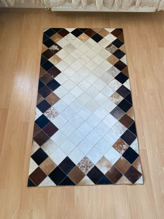 High Quality Cowhide Runner Rug, 100% Genuine Leather Handmade Patchwork Rug