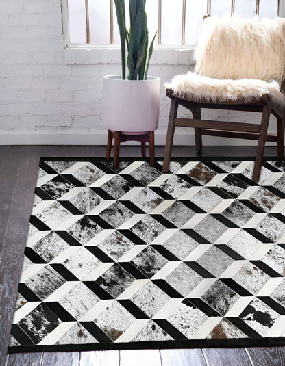 High Quality Geometric Pattern Natural Handmade Cowhide Area Rug