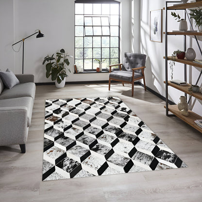 High Quality Geometric Pattern Natural Handmade Cowhide Area Rug