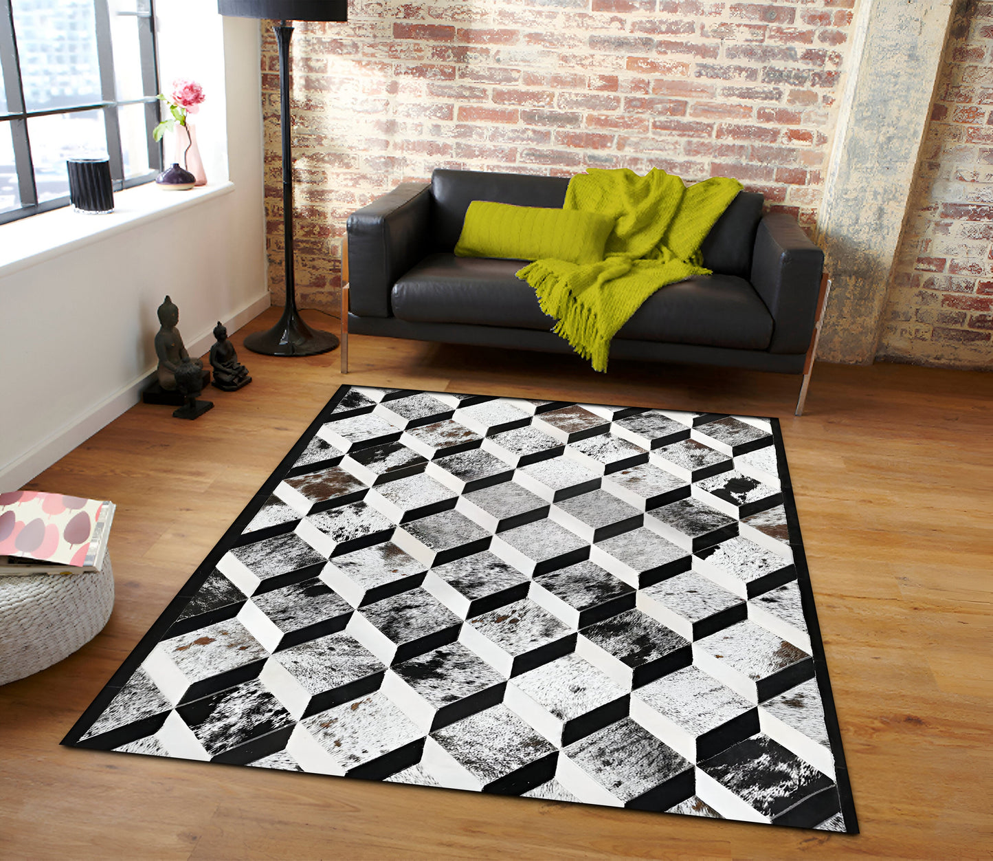 High Quality Geometric Pattern Natural Handmade Cowhide Area Rug