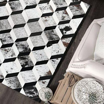 High Quality Geometric Pattern Natural Handmade Cowhide Area Rug