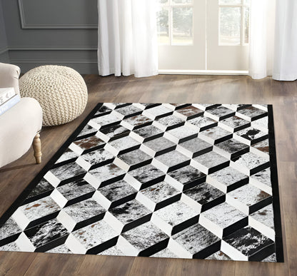 High Quality Geometric Pattern Natural Handmade Cowhide Area Rug