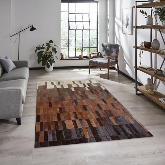 High Quality Tricolor Natural Cowhide Area 10x8 Rug, Handmade Elegance