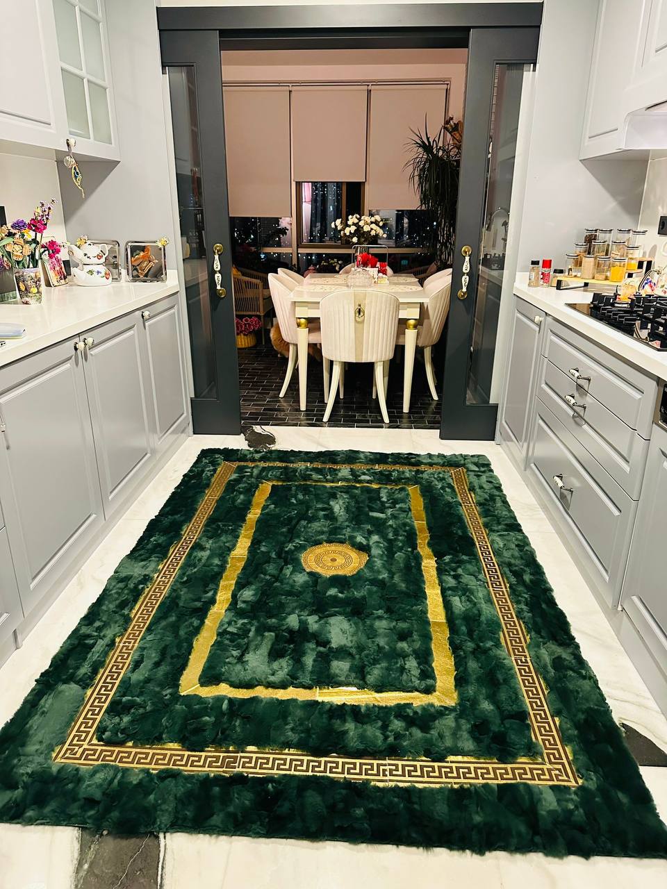 Handmade Green Rex Rabbit Fur Rug, Natural Rabbit Area Rug, Fluffy Rabbit Shaggy Carpet