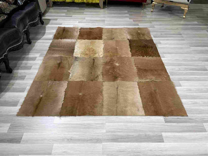 Natural Goatskin Patchwork Rug for Living Room, Handmade Elegance