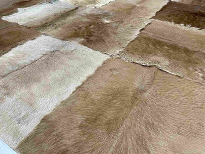 Natural Goatskin Patchwork Rug for Living Room, Handmade Elegance