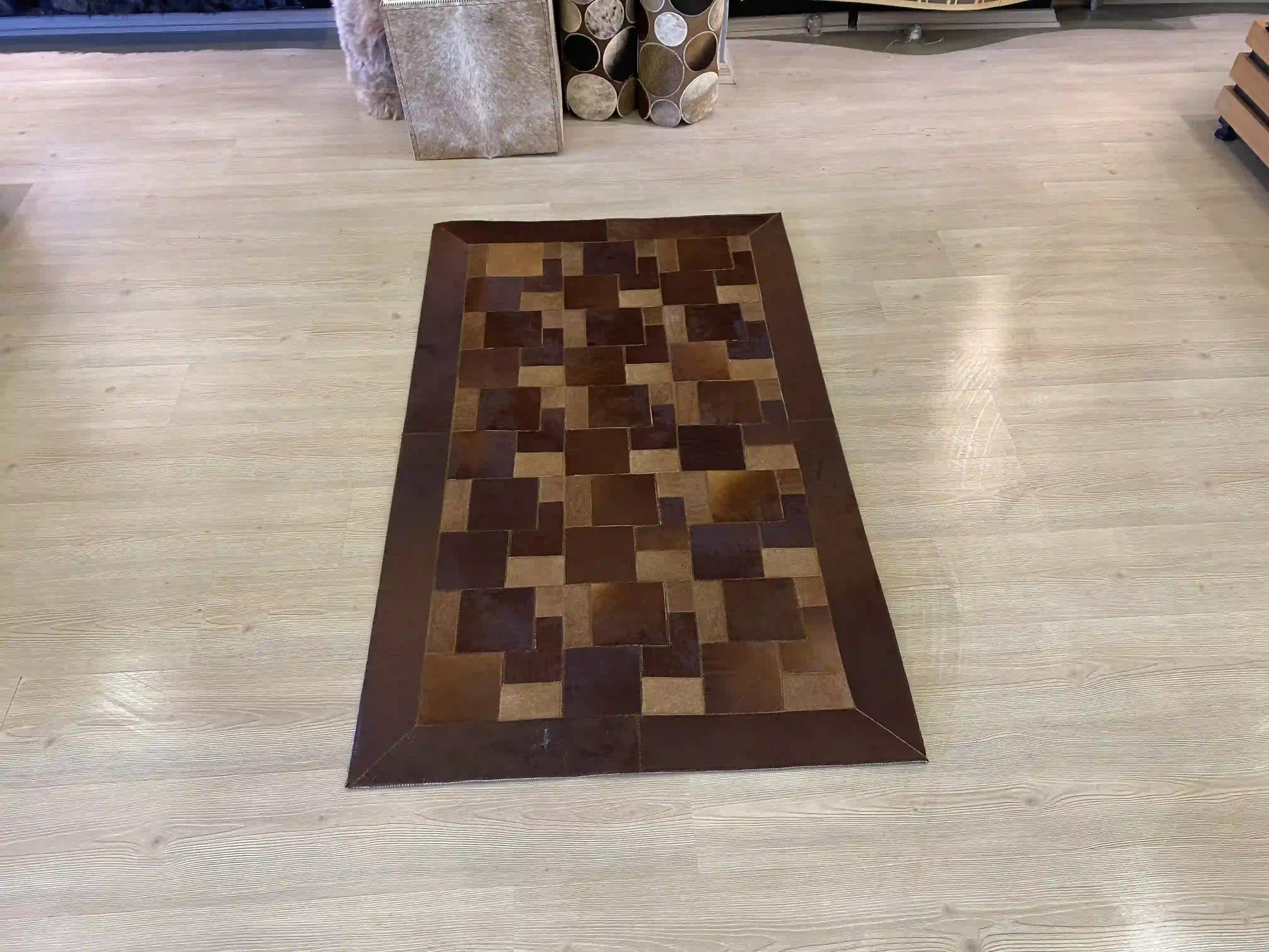 Brown Cowhide Patchwork Rug, Natural Handmade Hallway Runner Rug, Real Cow Skin Carpet for Living Room