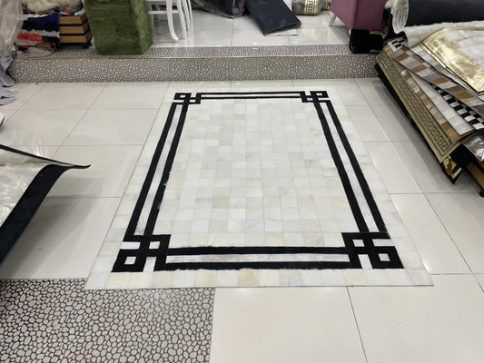 Luxury Black and White Carpet, 100% Genuine Cowhide Area Rug for Living Room, House Warming Gift