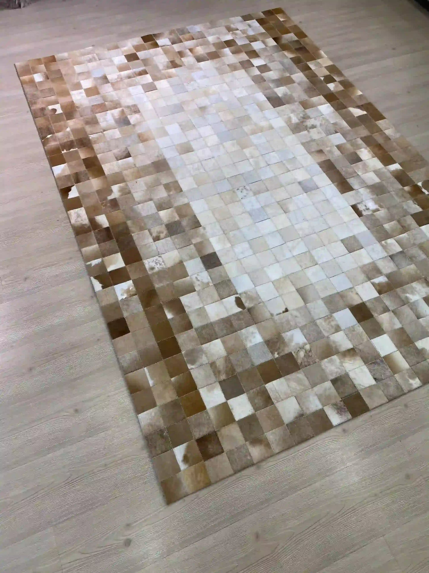 Brown Mixed Color and White Cowhide Area Rug, Handmade Cowhide Patchwork Rug, Living Room Carpet