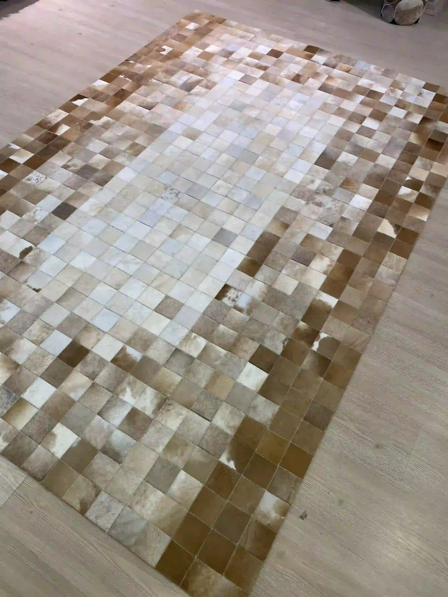 Brown Mixed Color and White Cowhide Area Rug, Handmade Cowhide Patchwork Rug, Living Room Carpet