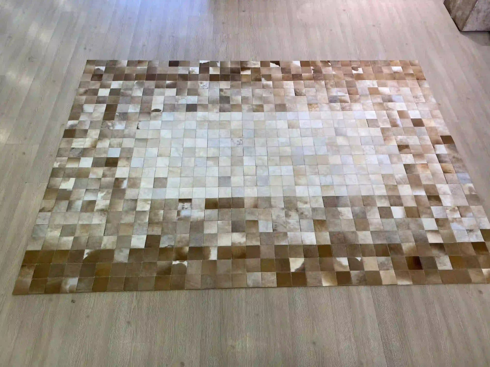 Brown Mixed Color and White Cowhide Area Rug, Handmade Cowhide Patchwork Rug, Living Room Carpet