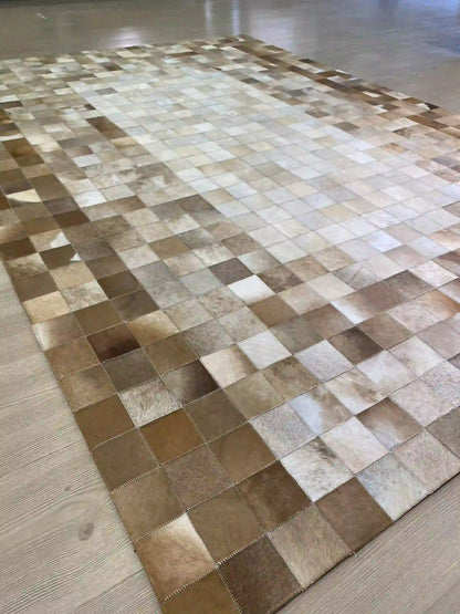 Brown Mixed Color and White Cowhide Area Rug, Handmade Cowhide Patchwork Rug, Living Room Carpet