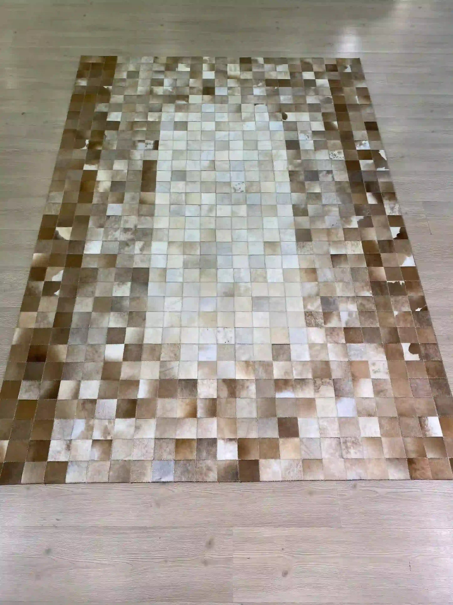 Brown Mixed Color and White Cowhide Area Rug, Handmade Cowhide Patchwork Rug, Living Room Carpet