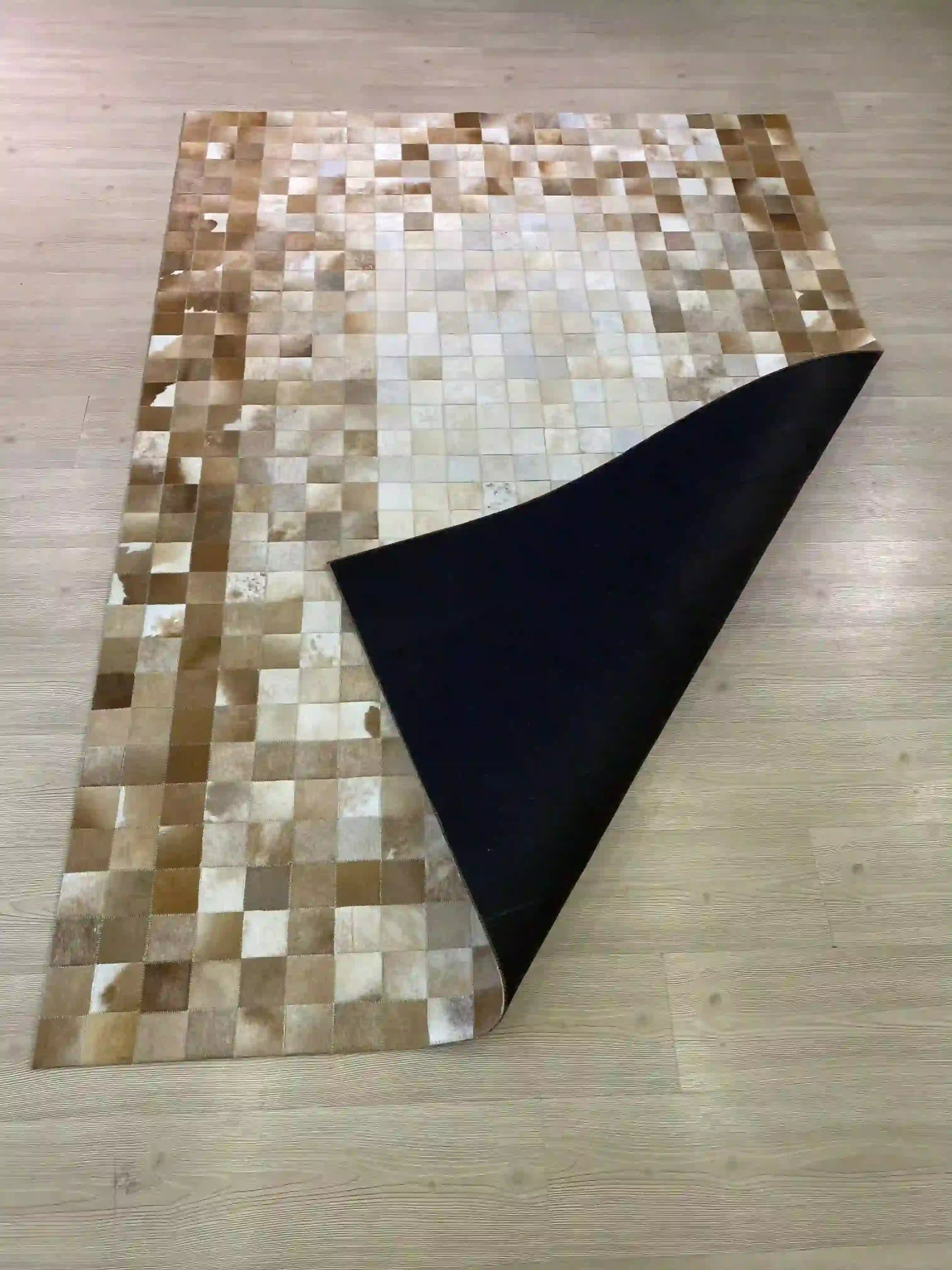 Brown Mixed Color and White Cowhide Area Rug, Handmade Cowhide Patchwork Rug, Living Room Carpet