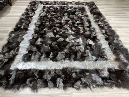 Luxury Handmade Black & Ivory Fox Fur Area Rug