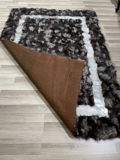 Luxury Handmade Black & Ivory Fox Fur Area Rug
