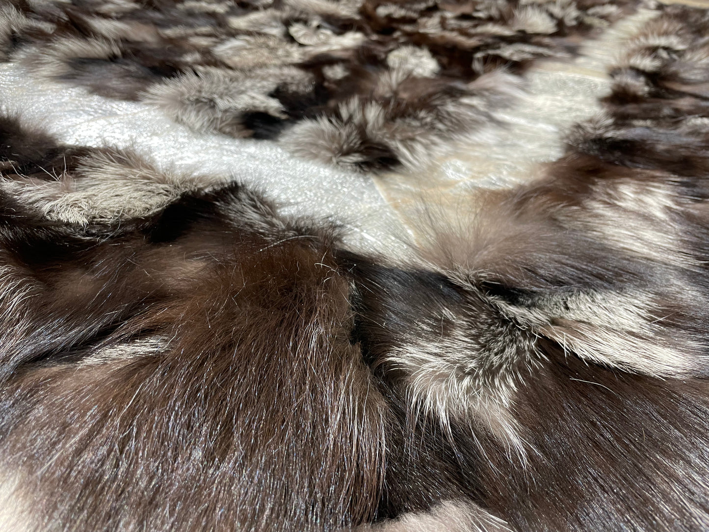 Luxury Handmade Black & Ivory Fox Fur Area Rug