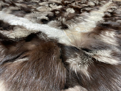 Luxury Handmade Black & Ivory Fox Fur Area Rug