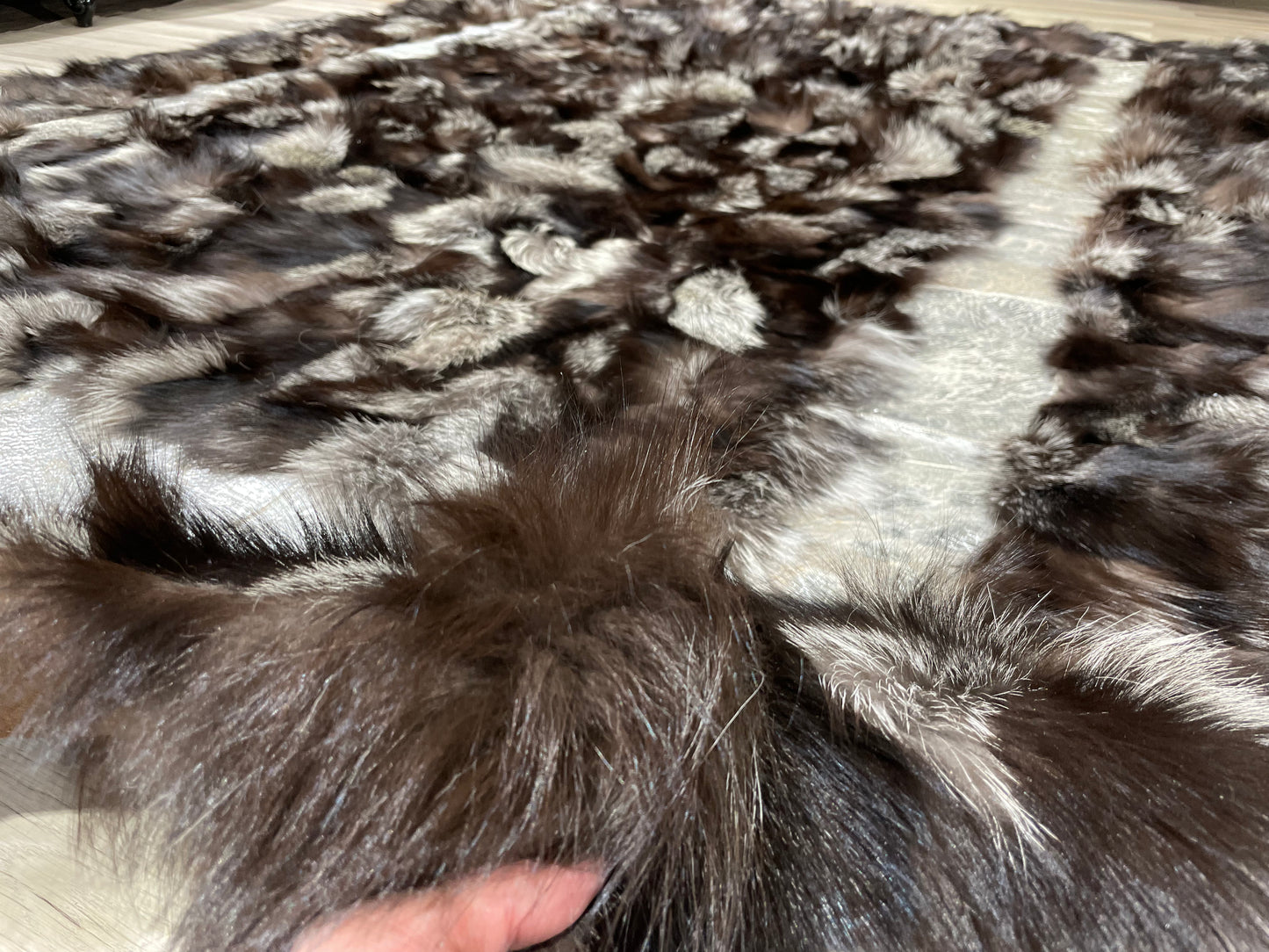Luxury Handmade Black & Ivory Fox Fur Area Rug