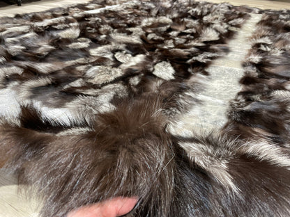 Luxury Handmade Black & Ivory Fox Fur Area Rug