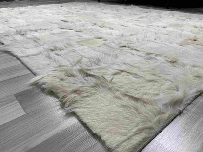 White Natural Goatskin Area Rug, 100% Genuine Leather Handmade Patchwork Rug