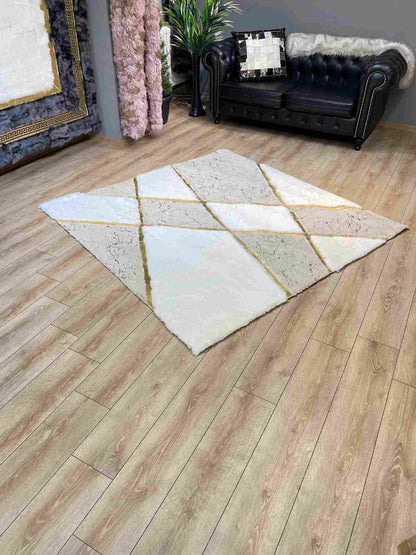 Beige White Luxury Faux fur Area Rug, Handmade Uniuqe Living Room Rug