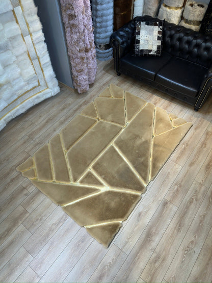 Luxury ultra Soft Gold Faux Fur Area Rug, Handmade Elegant Plush Rug