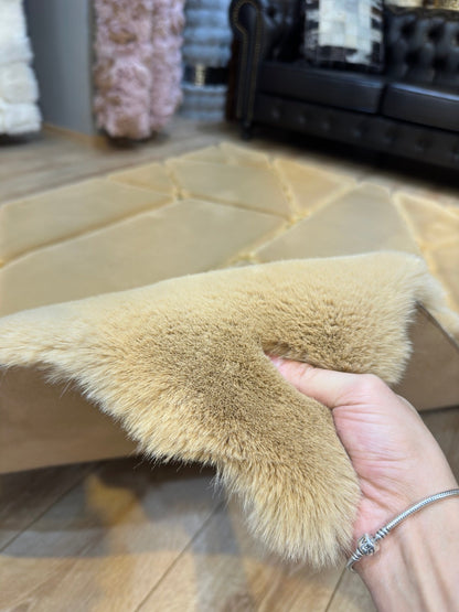 Luxury ultra Soft Gold Faux Fur Area Rug, Handmade Elegant Plush Rug