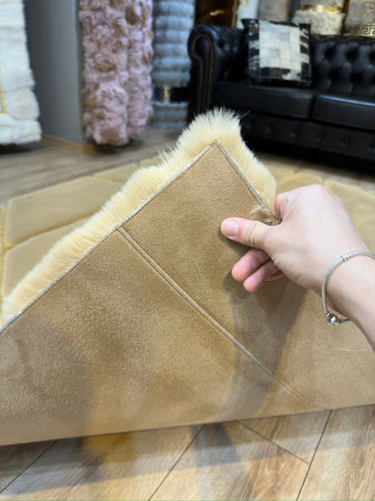 Luxury ultra Soft Gold Faux Fur Area Rug, Handmade Elegant Plush Rug