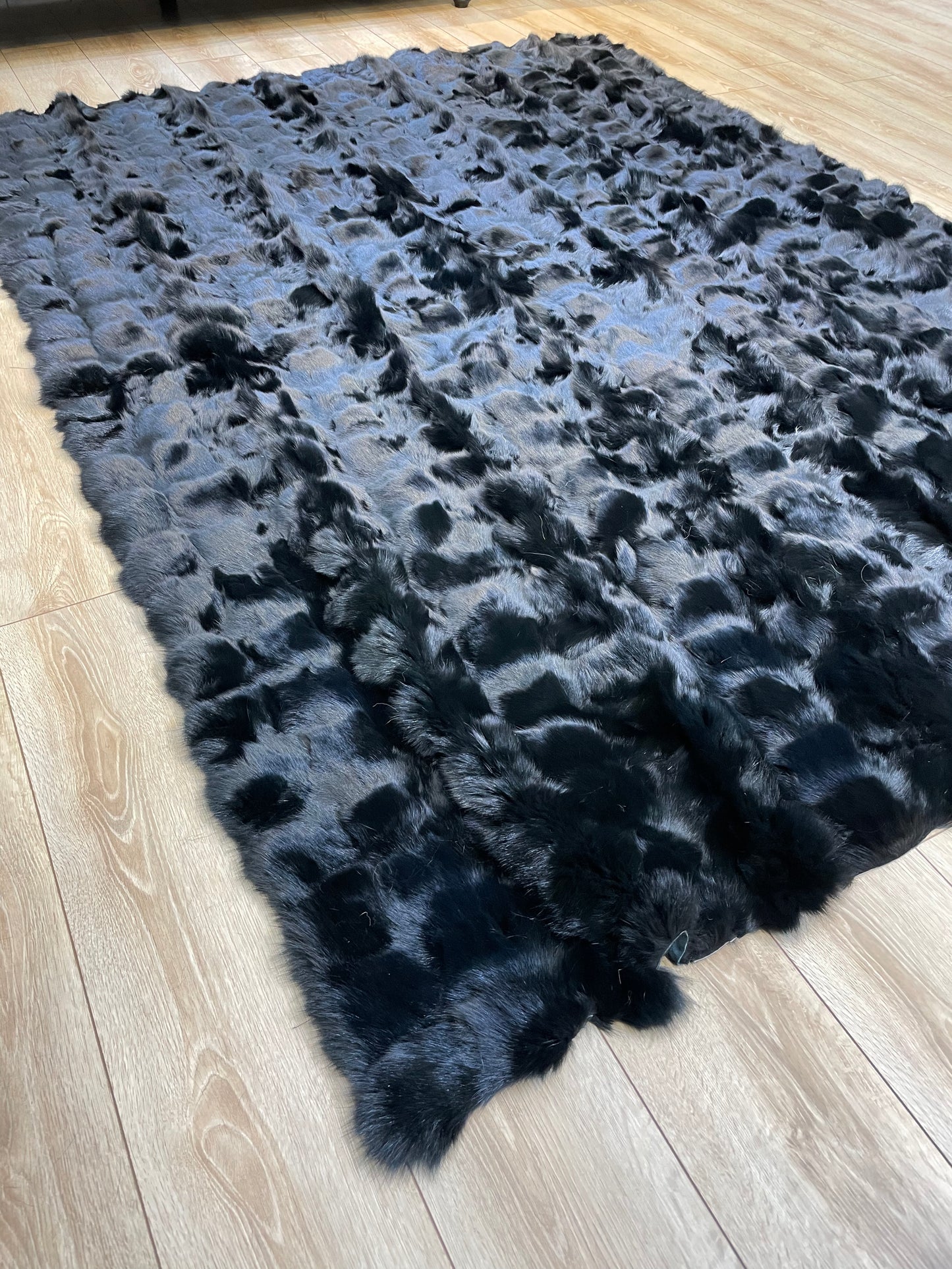 Luxury Handmade Black Fox Fur Area Rug