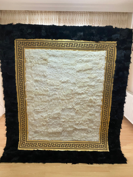 Natural Black White Sheepskin Fur Rug, Rug for Bedroom Living Room