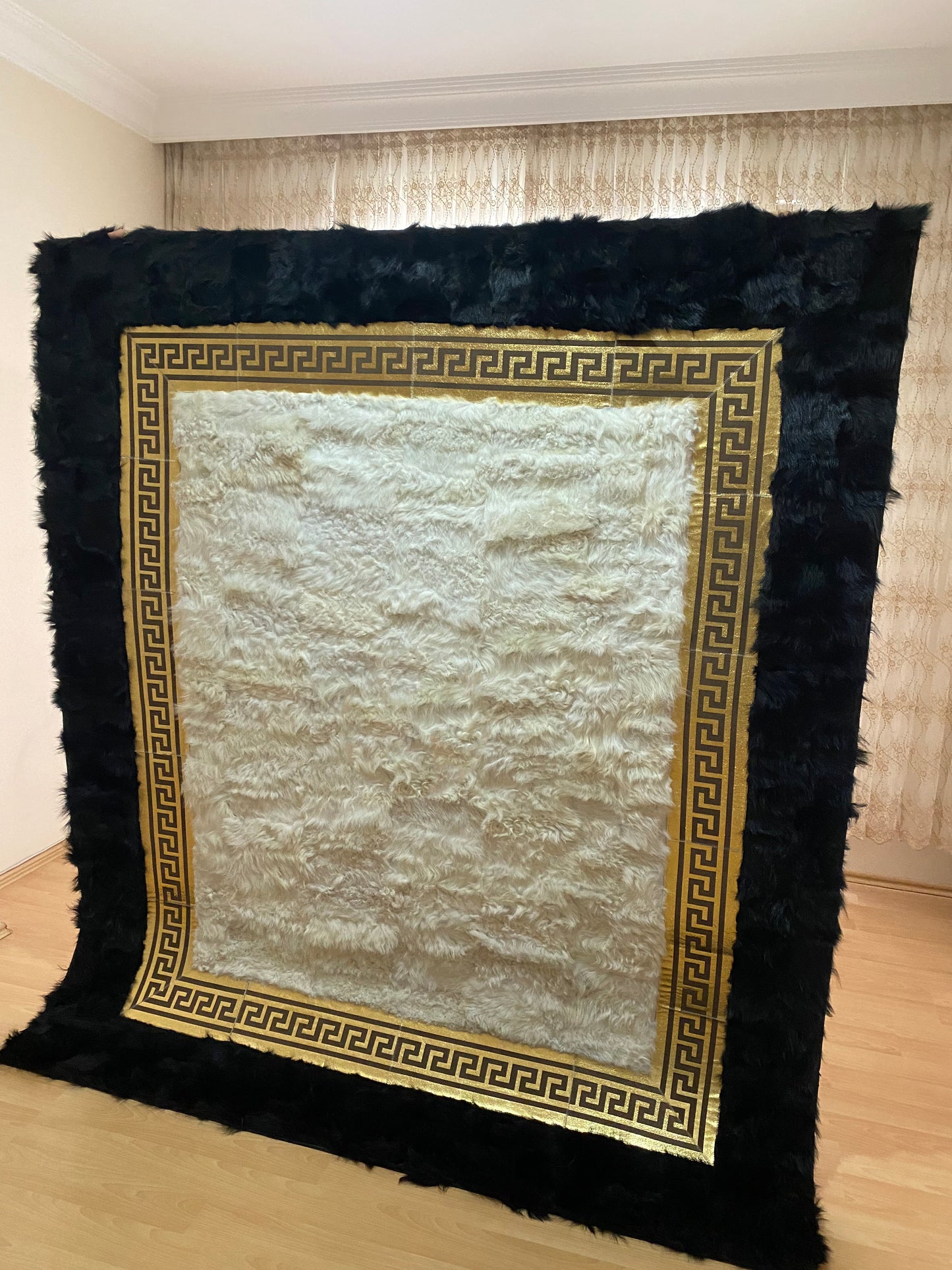 Natural Black White Sheepskin Fur Rug, Rug for Bedroom Living Room