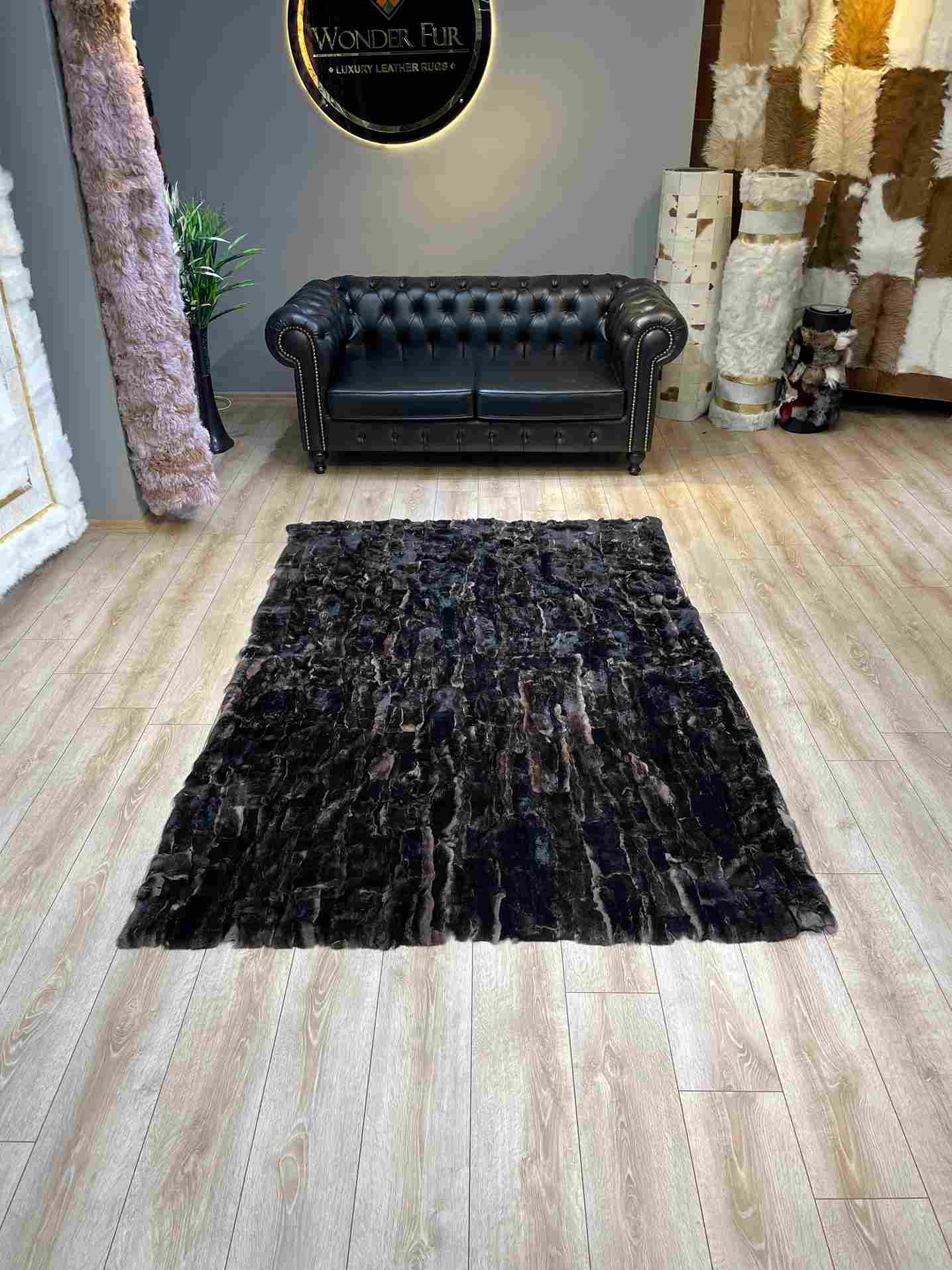 Ultra Soft High Quality Natural Rabbit Fur Rug, Handmade Lux Carpet