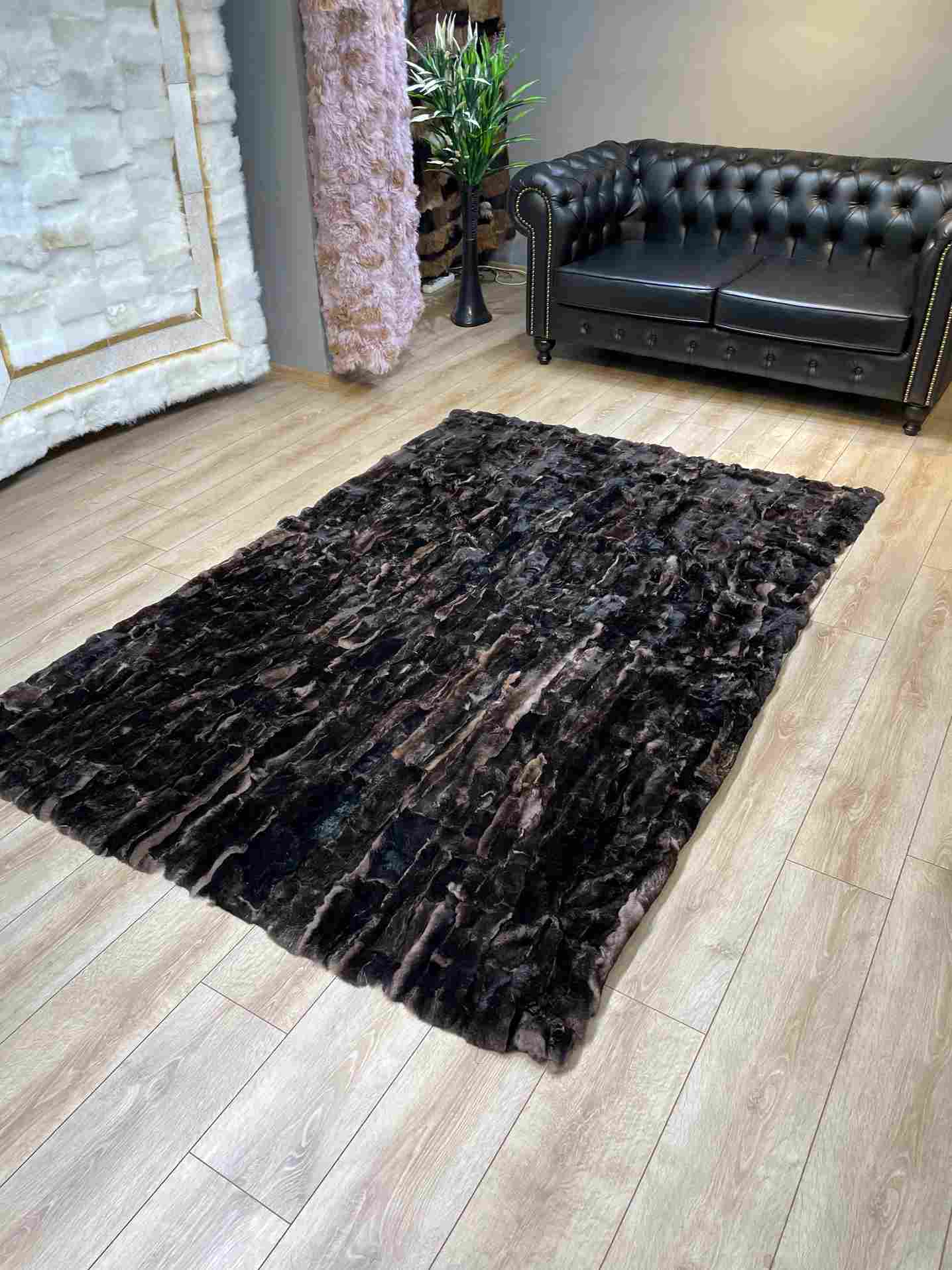 Ultra Soft High Quality Natural Rabbit Fur Rug, Handmade Lux Carpet