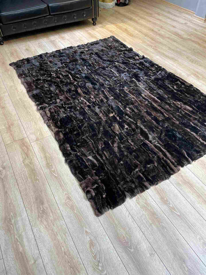 Ultra Soft High Quality Natural Rabbit Fur Rug, Handmade Lux Carpet