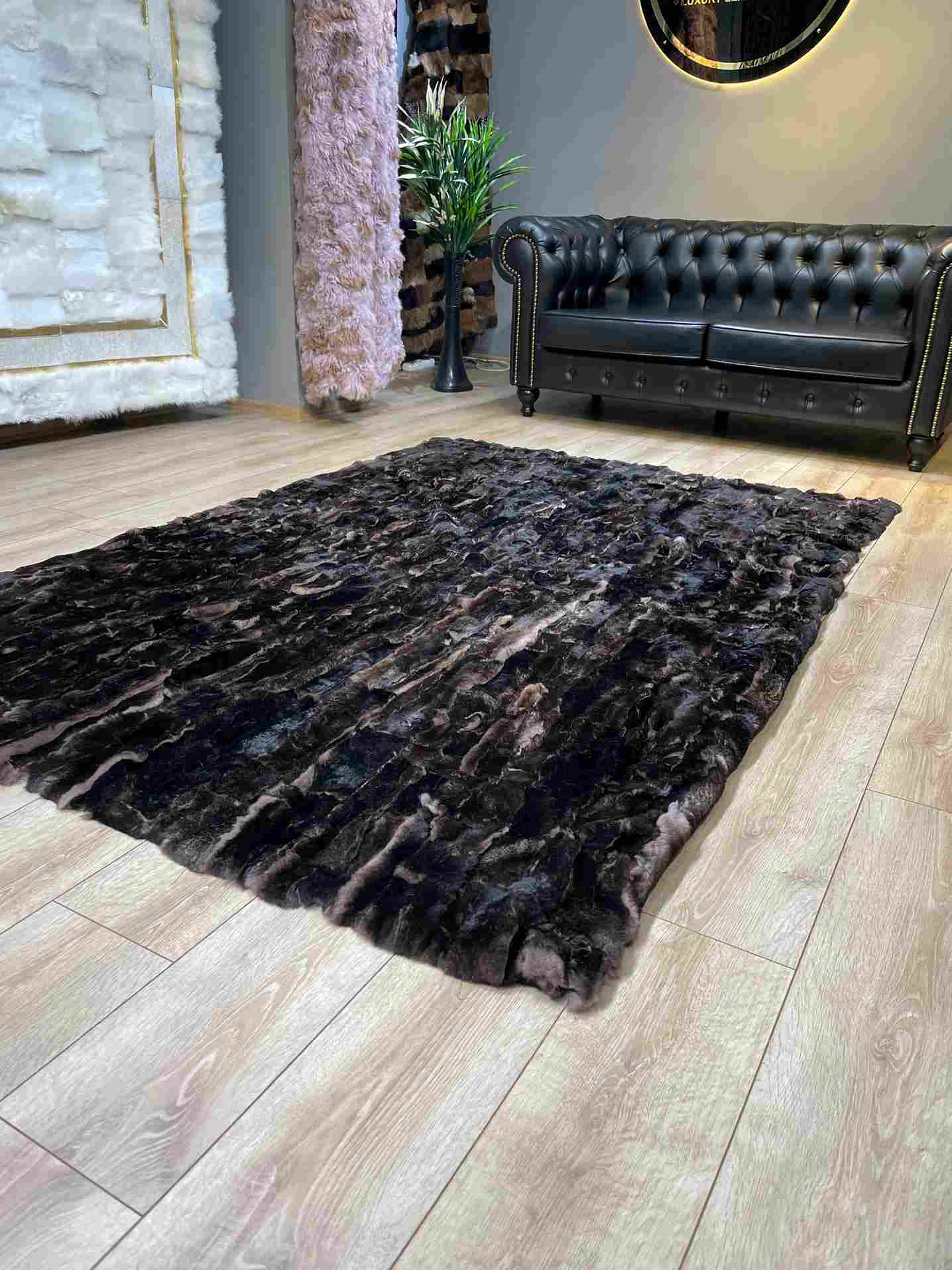 Ultra Soft High Quality Natural Rabbit Fur Rug, Handmade Lux Carpet