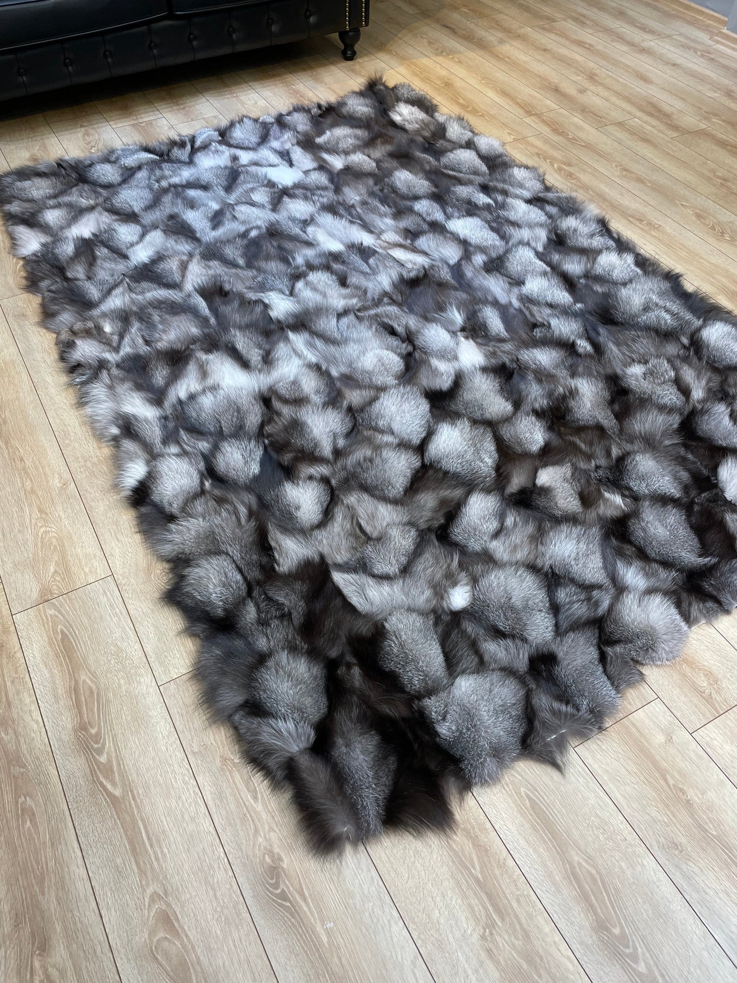 Ultra Soft Gray Luxury Natural Fox fur Rug, Shaggy Fluffy Handmade Area Rug