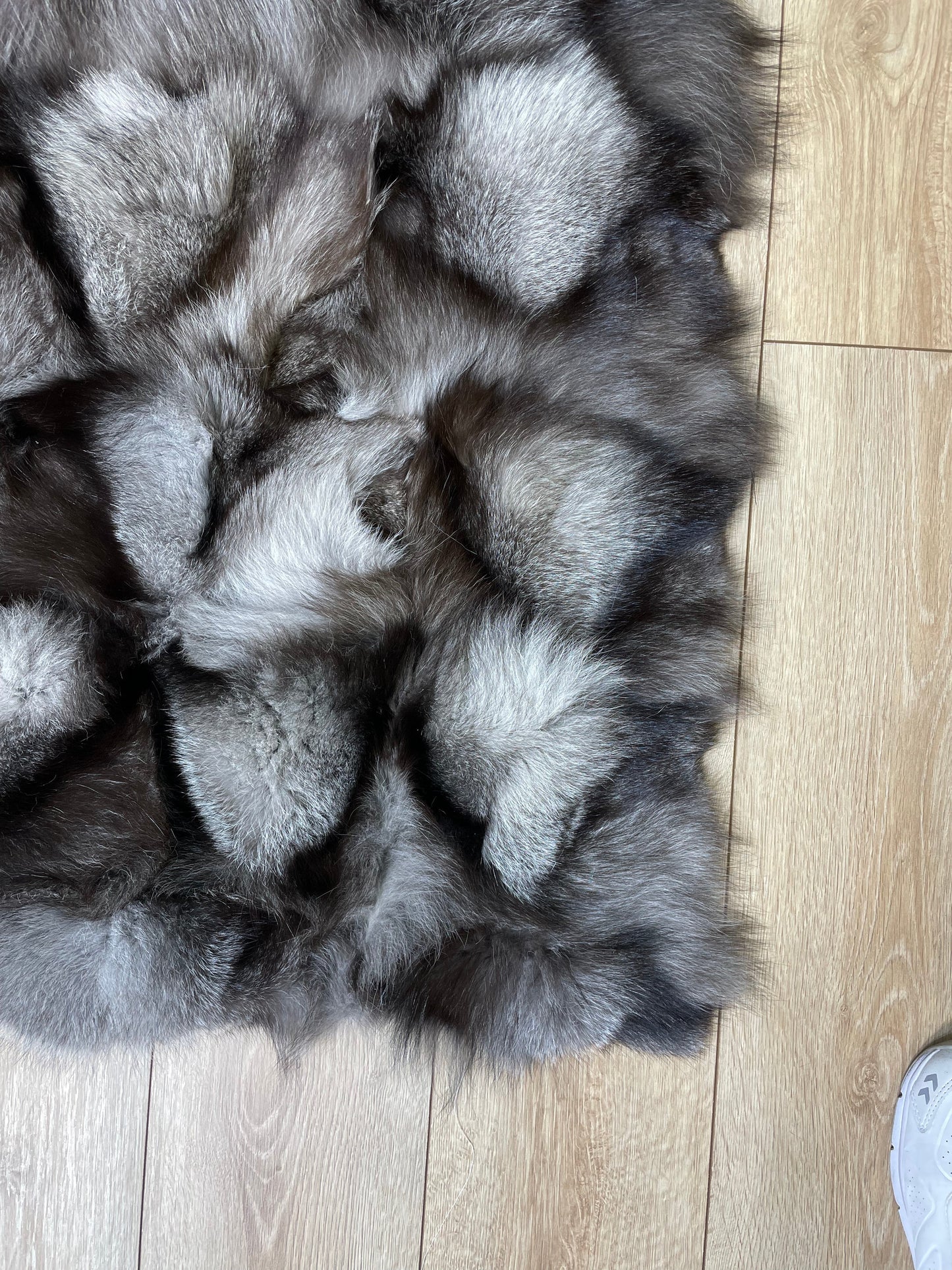 Ultra Soft Gray Luxury Natural Fox fur Rug, Shaggy Fluffy Handmade Area Rug