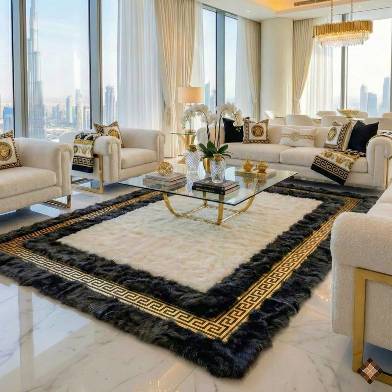 Luxury Handmade Sheepskin Area Rug Ivory & Charcoal | Custom Rabbit Hide Rug