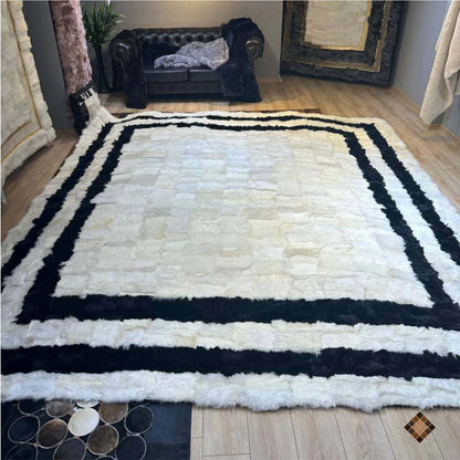 Natural Sheepskin Rug,Modern Handmade Black & White Living Room Accent