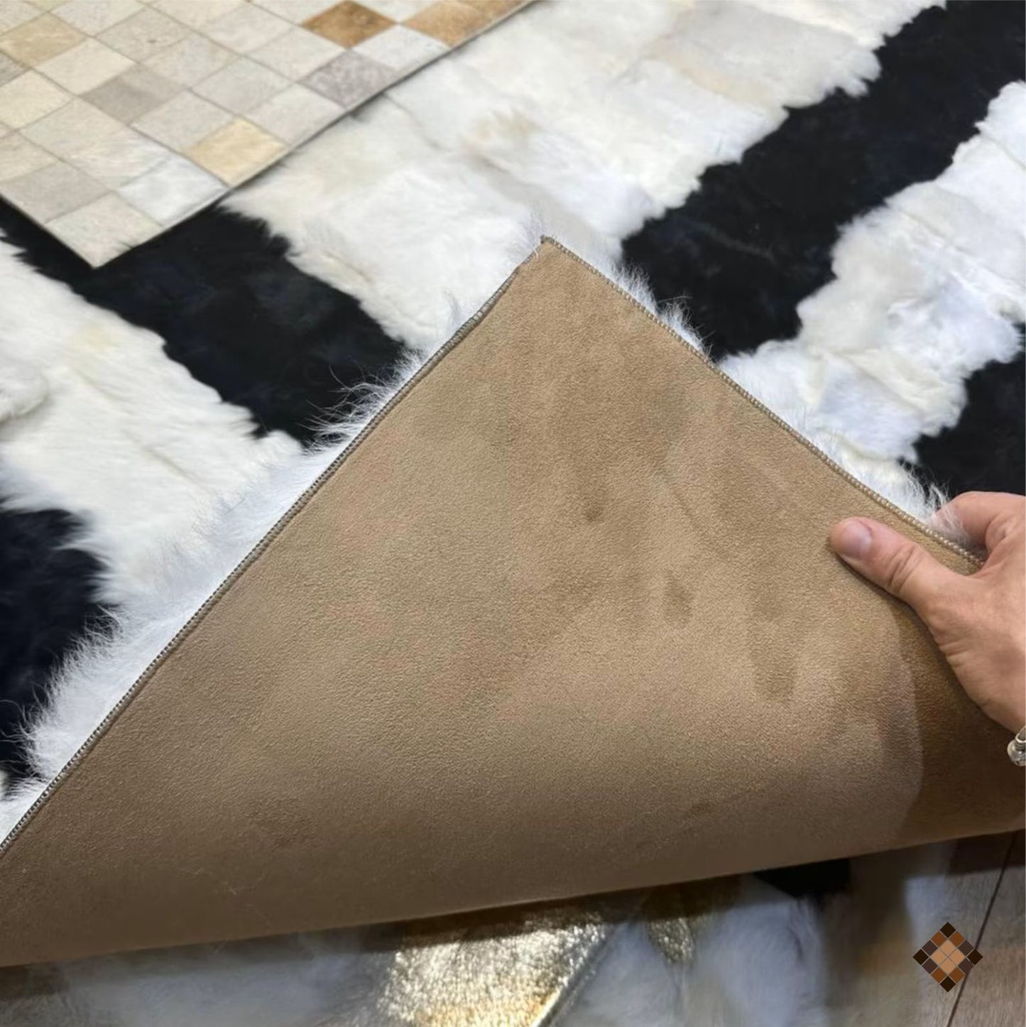 Natural Sheepskin Rug,Modern Handmade Black & White Living Room Accent