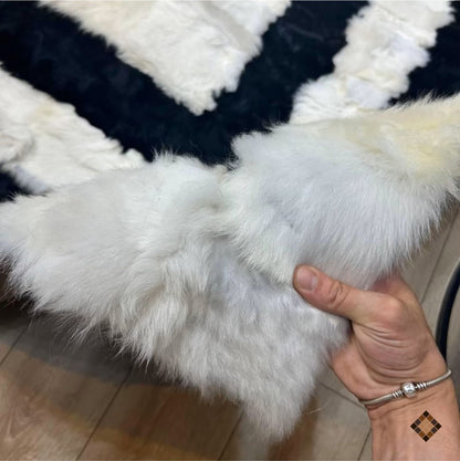 Natural Sheepskin Rug,Modern Handmade Black & White Living Room Accent