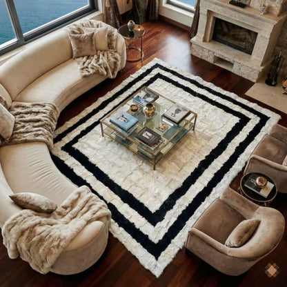 Natural Sheepskin Rug,Modern Handmade Black & White Living Room Accent