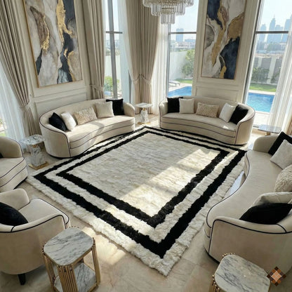 Natural Sheepskin Rug,Modern Handmade Black & White Living Room Accent